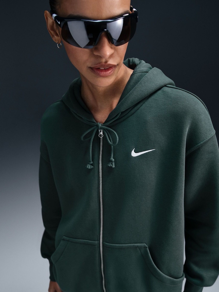 Nike Dark Green Oversized Mini Phoenix Fleece Swoosh Full Zip Hoodie - Image 3 of 8