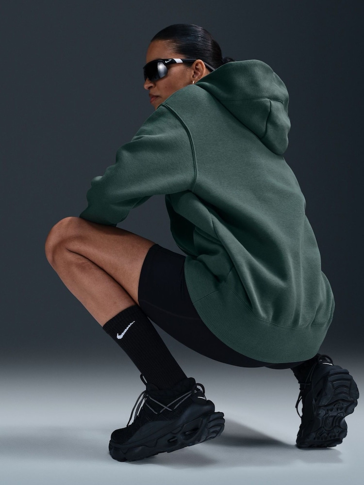 Nike Dark Green Oversized Mini Phoenix Fleece Swoosh Full Zip Hoodie - Image 4 of 8
