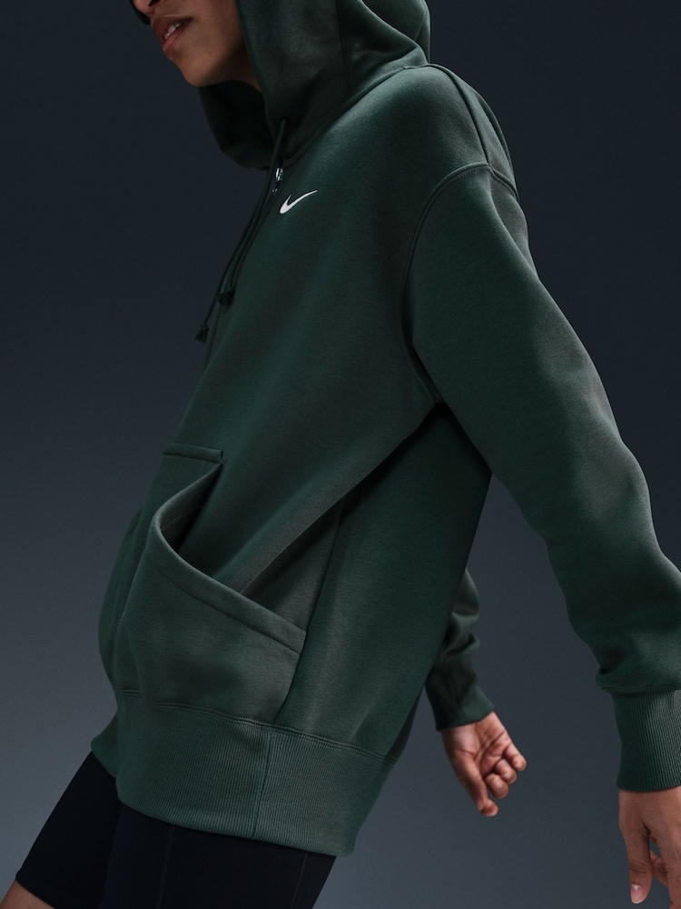 Nike Dark Green Oversized Mini Phoenix Fleece Swoosh Full Zip Hoodie - Image 5 of 8