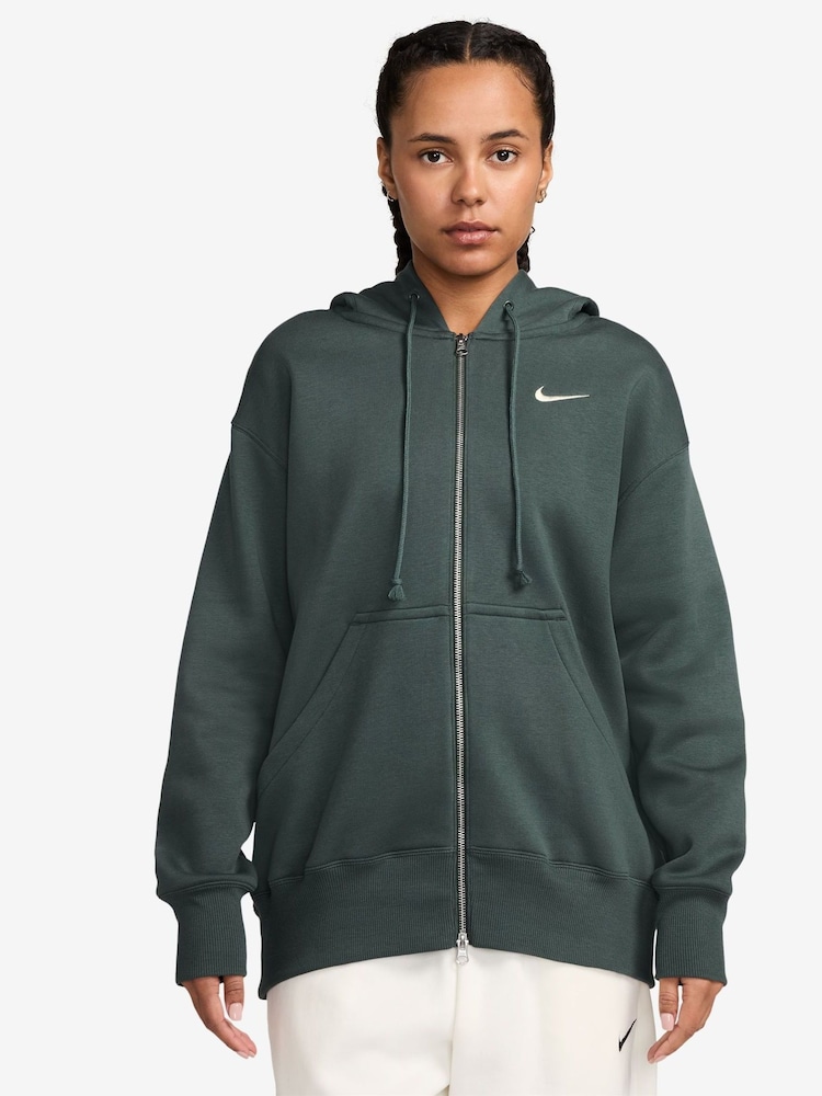 Nike Dark Green Oversized Mini Phoenix Fleece Swoosh Full Zip Hoodie - Image 6 of 8