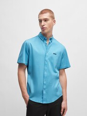 BOSS Blue Regular Fit 100% Cotton Pique Short Sleeve Shirt - Image 1 of 6