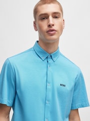 BOSS Blue Regular Fit 100% Cotton Pique Short Sleeve Shirt - Image 4 of 6