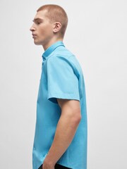 BOSS Blue Regular Fit 100% Cotton Pique Short Sleeve Shirt - Image 5 of 6