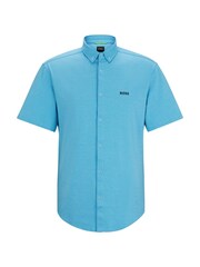 BOSS Blue Regular Fit 100% Cotton Pique Short Sleeve Shirt - Image 6 of 6