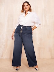 Curves Like These Blue Button Front Straight Leg Jeans - Image 1 of 4