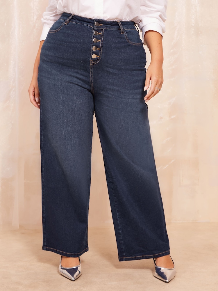 Curves Like These Blue Button Front Straight Leg Jeans - Image 2 of 4