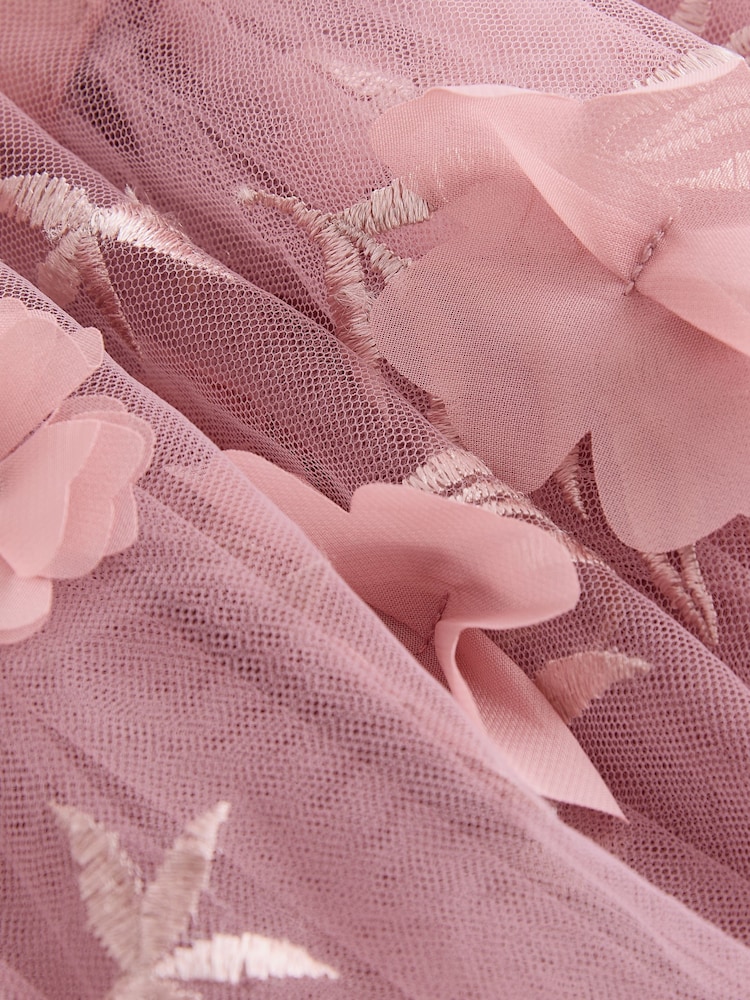 Blush Pink 3D Floral Print Textured V-Neck Maxi Dress - Image 7 of 8