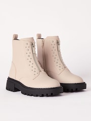 Lipsy Stone Chunky Studded Zip Front Faux Leather Ankle Boot - Image 1 of 4