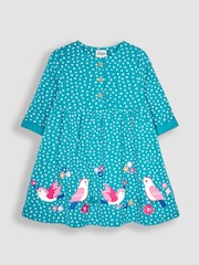JoJo Maman Bébé Green Bird Appliqué Button Front Dress - Image 1 of 4