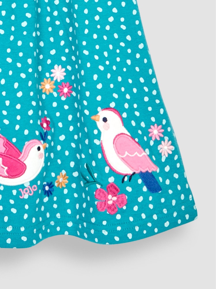 JoJo Maman Bébé Green Bird Appliqué Button Front Dress - Image 4 of 4
