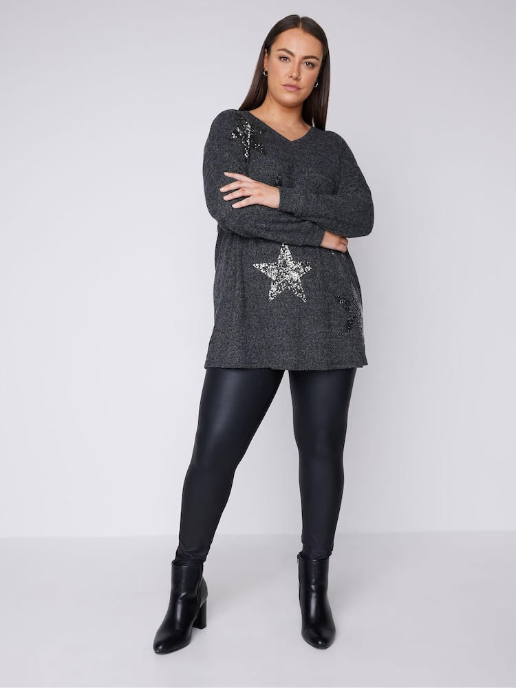 Evans V-Neck Sequin Star Jumper - Image 2 of 4