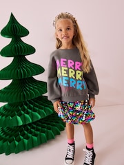 Charcoal Grey Sequin Christmas Sweatshirt (3-16yrs) - Image 1 of 7