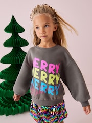 Charcoal Grey Sequin Christmas Sweatshirt (3-16yrs) - Image 3 of 7