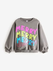Charcoal Grey Sequin Christmas Sweatshirt (3-16yrs) - Image 4 of 7