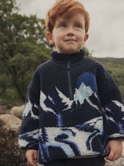 Navy Mountains All Over Print Scene Fleece Zip Through Jacket (3mths-7yrs) - Image 1 of 6