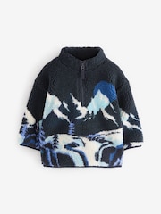 Navy Mountains All Over Print Scene Fleece Zip Through Jacket (3mths-7yrs) - Image 4 of 6