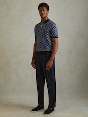Reiss Navy Sanderson Half-Zip Diamond Stitch Polo Shirt - Image 3 of 5