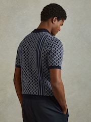 Reiss Navy Sanderson Half-Zip Diamond Stitch Polo Shirt - Image 4 of 5