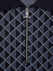 Reiss Navy Sanderson Half-Zip Diamond Stitch Polo Shirt - Image 5 of 5