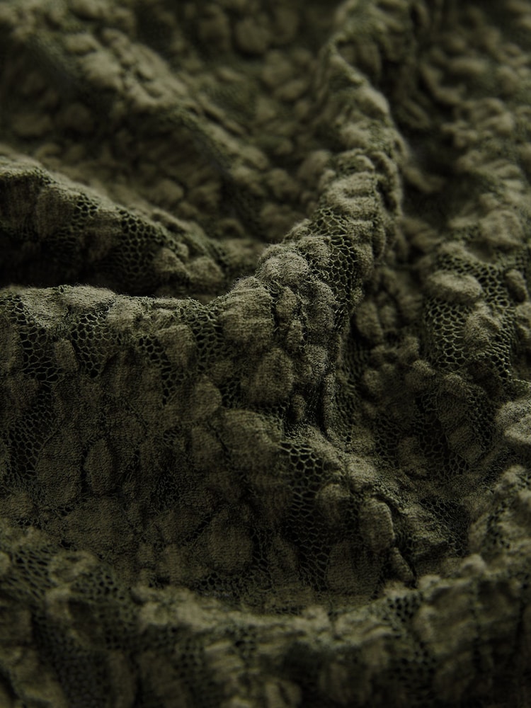 Olive Green Slash Neck Long Sleeve Lace Top - Image 5 of 5