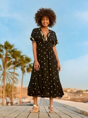 Joe Browns Dark Black Sparkle Sequin Dot Tiered Kimono Style Maxi Dress - Image 1 of 7