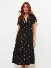Joe Browns Dark Black Sparkle Sequin Dot Tiered Kimono Style Maxi Dress - Image 2 of 7