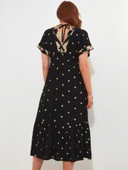 Joe Browns Dark Black Sparkle Sequin Dot Tiered Kimono Style Maxi Dress - Image 3 of 7