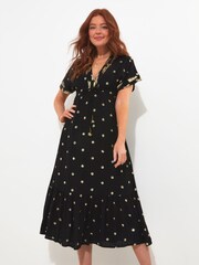 Joe Browns Dark Black Sparkle Sequin Dot Tiered Kimono Style Maxi Dress - Image 4 of 7