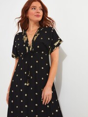 Joe Browns Dark Black Sparkle Sequin Dot Tiered Kimono Style Maxi Dress - Image 5 of 7