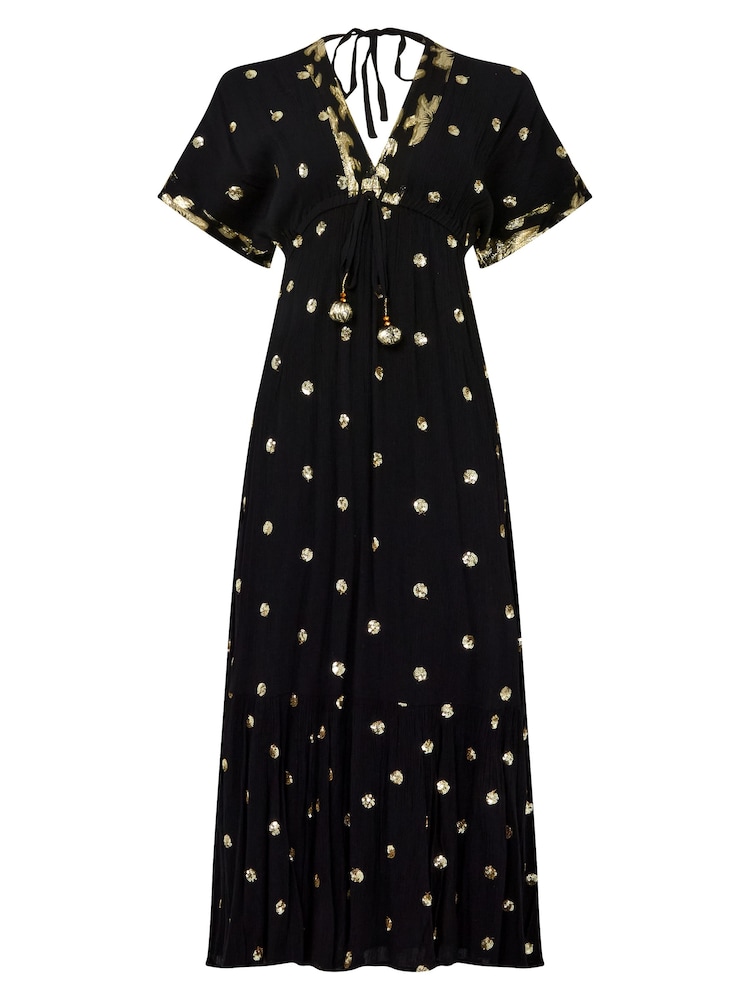 Joe Browns Dark Black Sparkle Sequin Dot Tiered Kimono Style Maxi Dress - Image 7 of 7