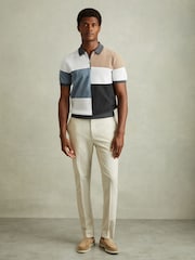 Reiss Steel Blue Marty Hybrid Velour Half-Zip Polo Shirt - Image 1 of 5