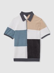 Reiss Steel Blue Marty Hybrid Velour Half-Zip Polo Shirt - Image 2 of 5