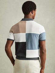 Reiss Steel Blue Marty Hybrid Velour Half-Zip Polo Shirt - Image 4 of 5