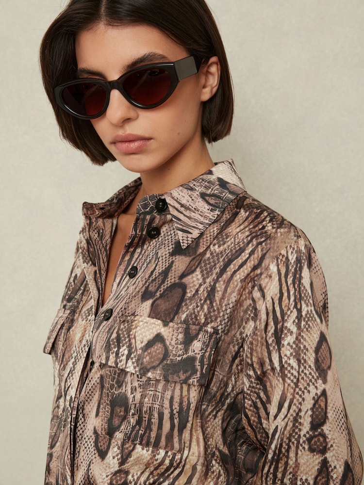 Reiss Farah - Midi-jurk met slangenprint en riem - Image 3 of 5