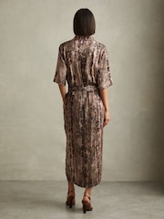 Reiss Neutral Farah Snake Print Belted Midi Dress - Image 4 of 5