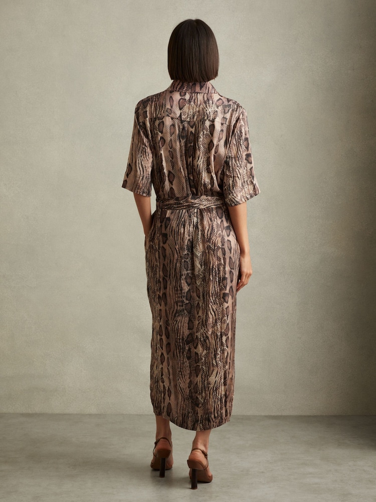 Reiss Farah - Midi-jurk met slangenprint en riem - Image 4 of 5