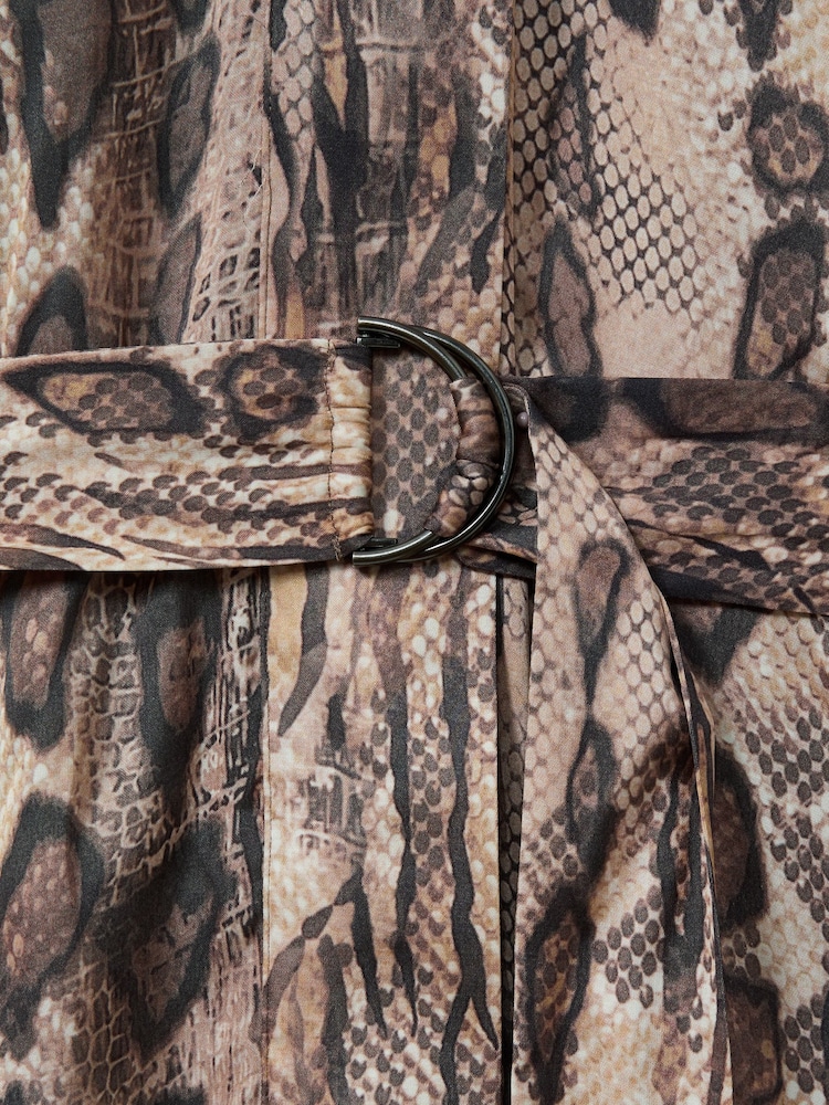 Reiss Neutral Farah Snake Print Belted Midi Dress - Image 5 of 5