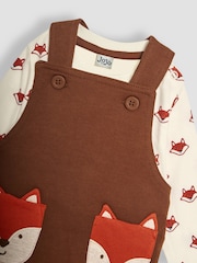 JoJo Maman Bébé Toffee Brown Fox Appliqué Pocket Dungarees and Top Set - Image 4 of 6