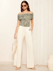 Friends Like These Khaki Green Flocked Bardot Non Spot Khaki Blouse - Image 3 of 4
