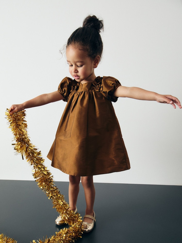 Olive Green Taffeta Ruffle Party Dress (3mths-8yrs) - Image 2 of 8