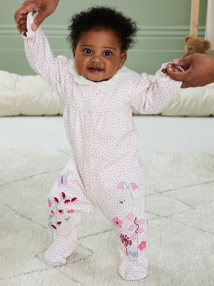 JoJo Maman Bébé Mouse Appliqué Frill Collar Sleepsuit - صورة 1 من 5