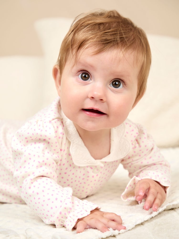 JoJo Maman Bébé Pink Pretty Appliqué Sleepsuit - Image 1 of 7 JoJo Maman Bébé Pink Pretty Appliqué Sleepsuit - Image 1 of 7