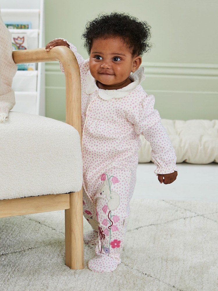 JoJo Maman Bébé Mouse Appliqué Frill Collar Sleepsuit - صورة 2 من 5