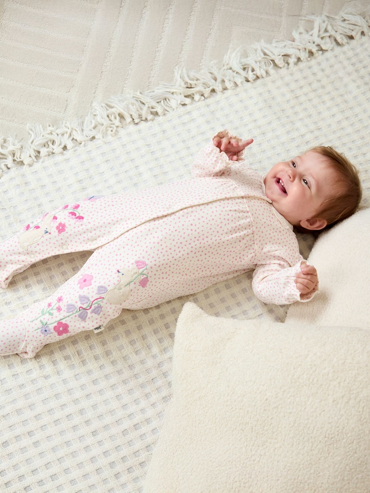 JoJo Maman Bébé Pink Pretty Appliqué Sleepsuit - Image 2 of 7 JoJo Maman Bébé Pink Pretty Appliqué Sleepsuit - Image 2 of 7