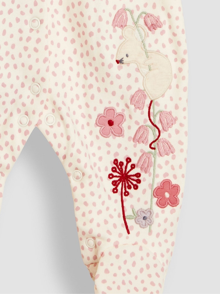 JoJo Maman Bébé Mouse Appliqué Frill Collar Sleepsuit - صورة 5 من 5