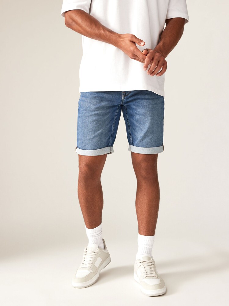 Only & Sons Blue Stretch Denim Shorts - Image 1 of 5