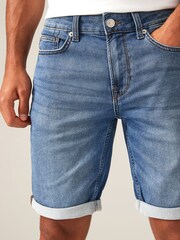 Only & Sons Blue Stretch Denim Shorts - Image 4 of 5