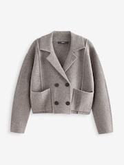 siva - Smart ovratnik Pleten blazer pletena jopa jakna; suknjič z volno - Slika 6 iz 7