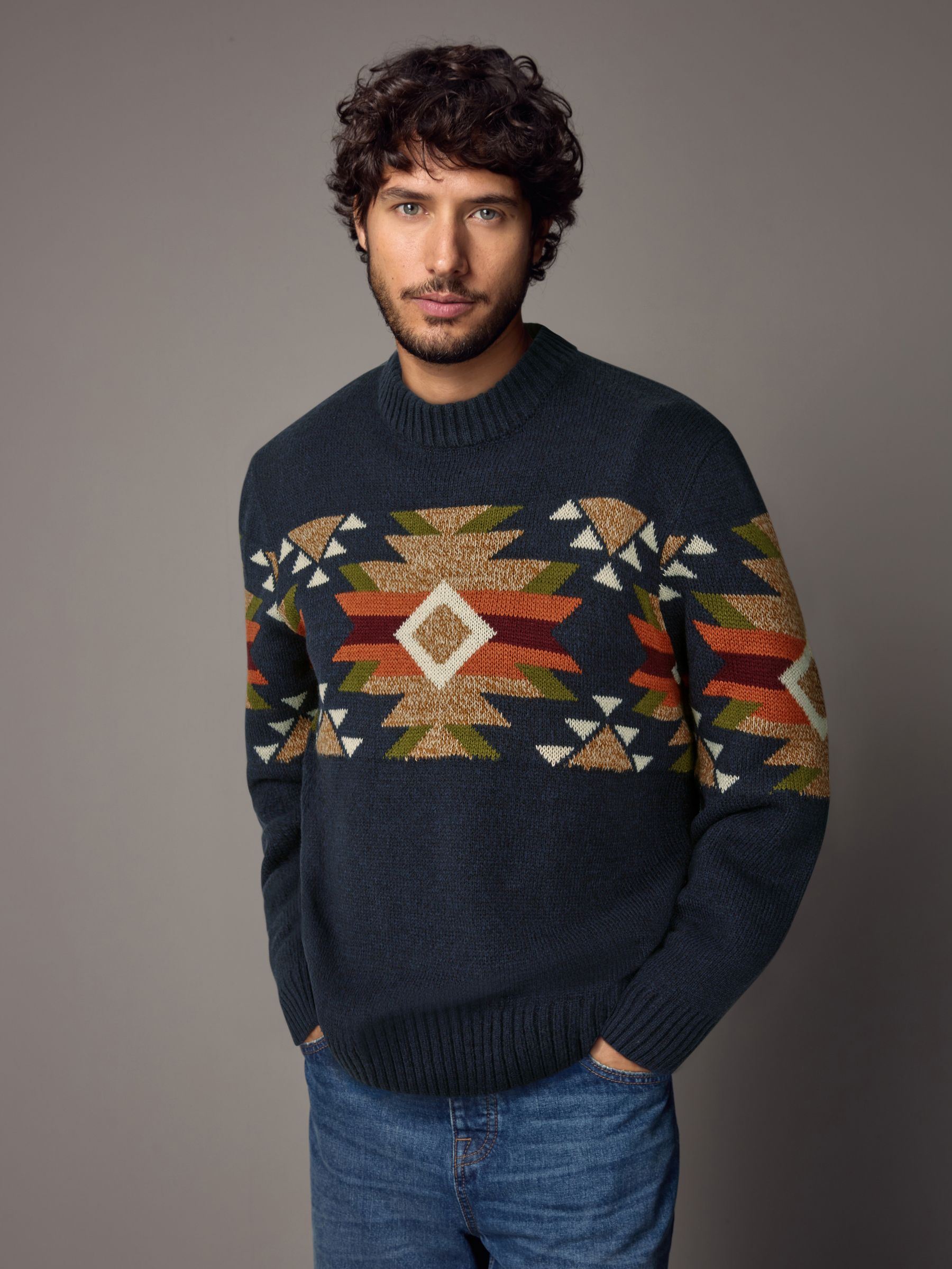 Buy Navy Blue Crew Neck Regular Fit Navajo Style Jumper with Wool from Next  Sweden