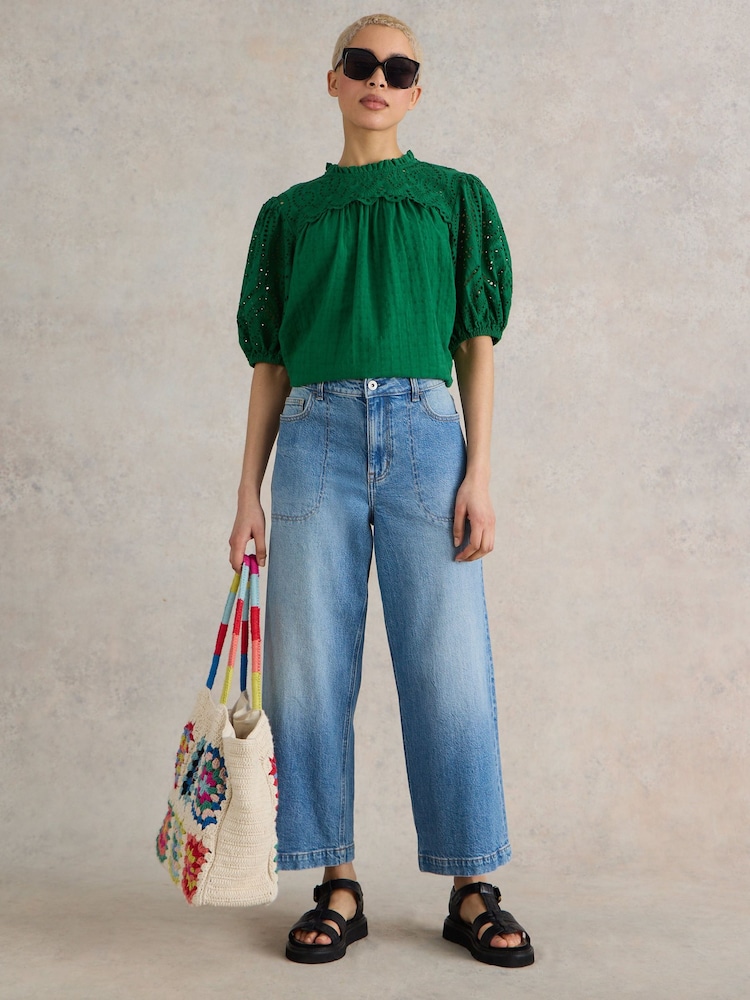 White Stuff Blue Tia Wide Leg Crop Jeans - Image 1 of 7